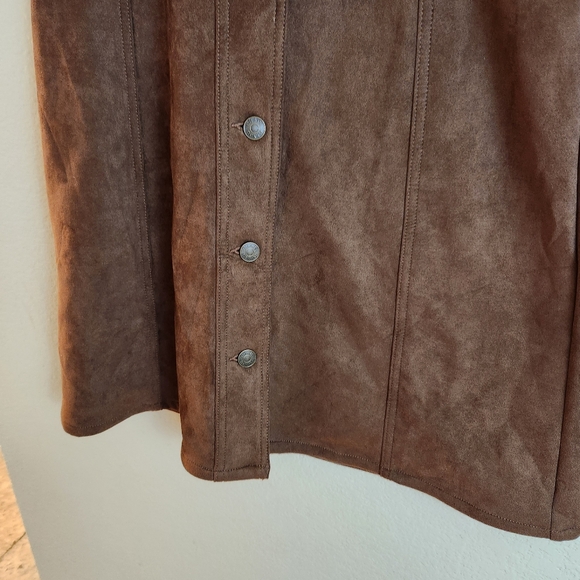 CHAPS Brown Suede Front Button A Line Skirt Western Boho Skirt Size 6 - Picture 6 of 6